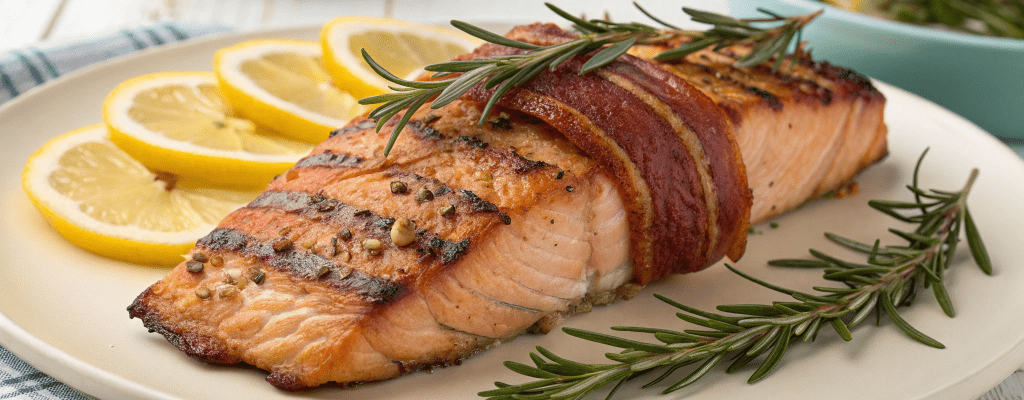 Форель на гриле с беконом